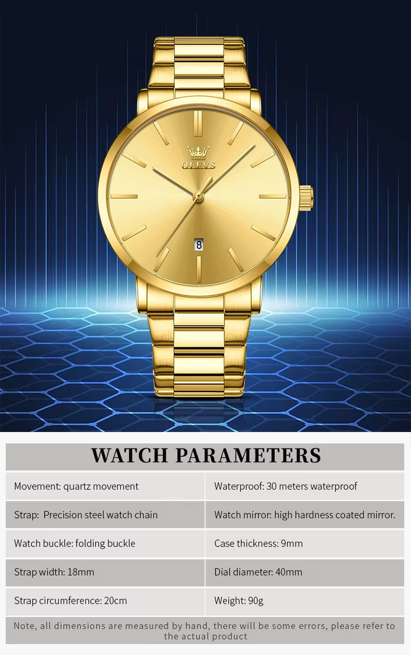 Top Brand Quartz Men'S Watches Original Gold Watch Waterproof Stainless Steel Male Watches Business Luxury Male Reloj